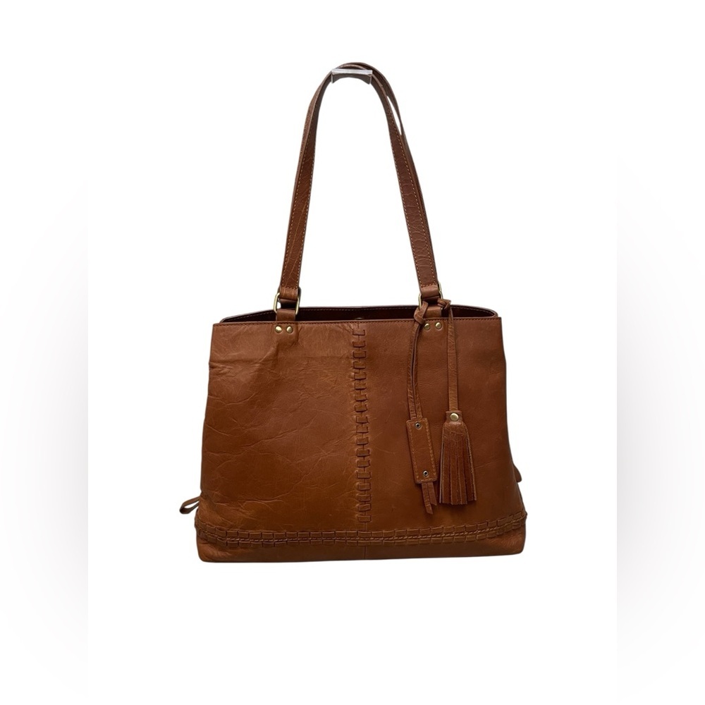 Diba True Brown Leather Western Boho Southwestern Style Double Strap Handbag